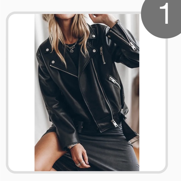 Rebellious Biker Style Faux Leather Metal Hardware Zip Pockets Relaxed Jacket - Picture 5 of 5